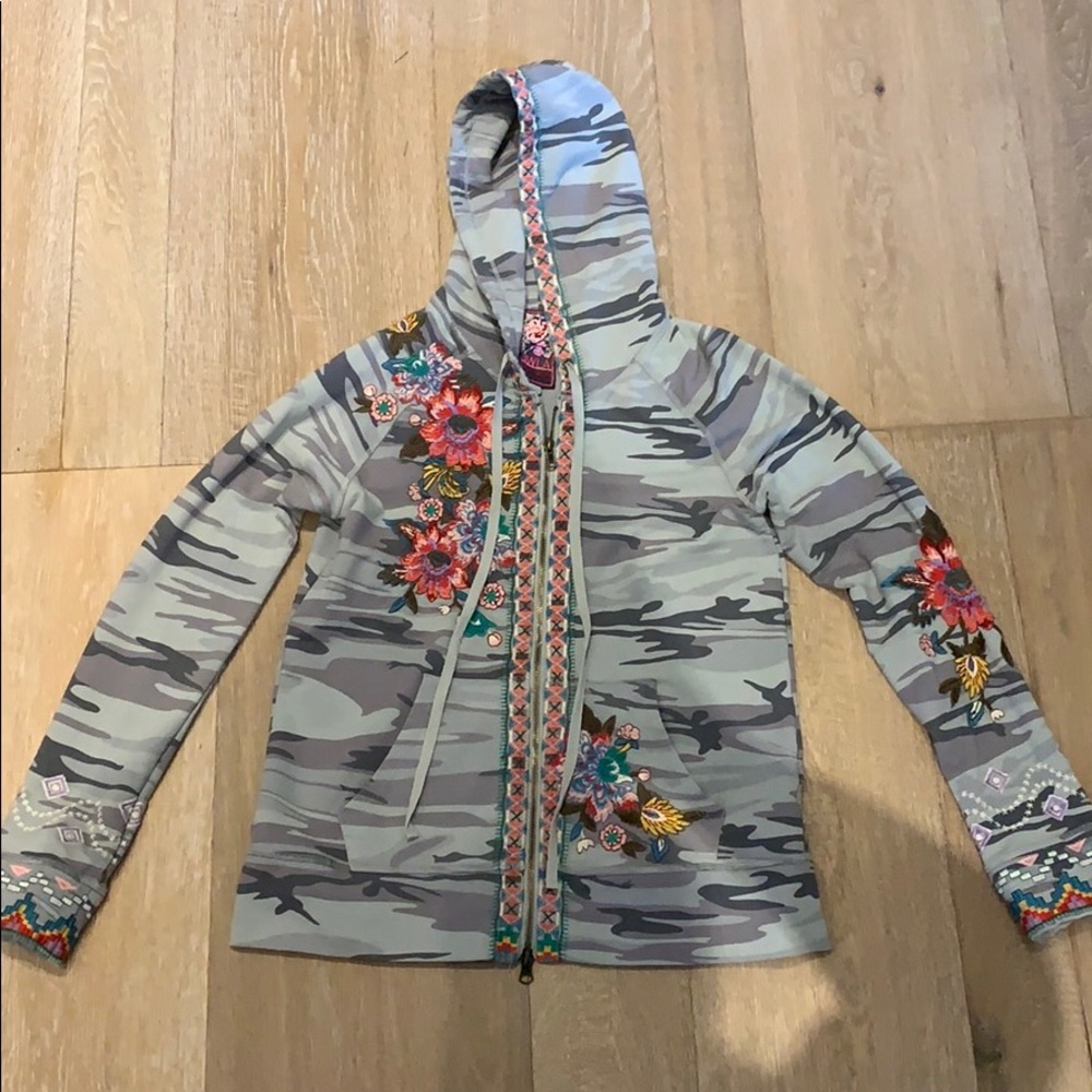 Floral blue camo zip-up jacket